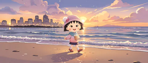 黄昏海边樱桃小丸子